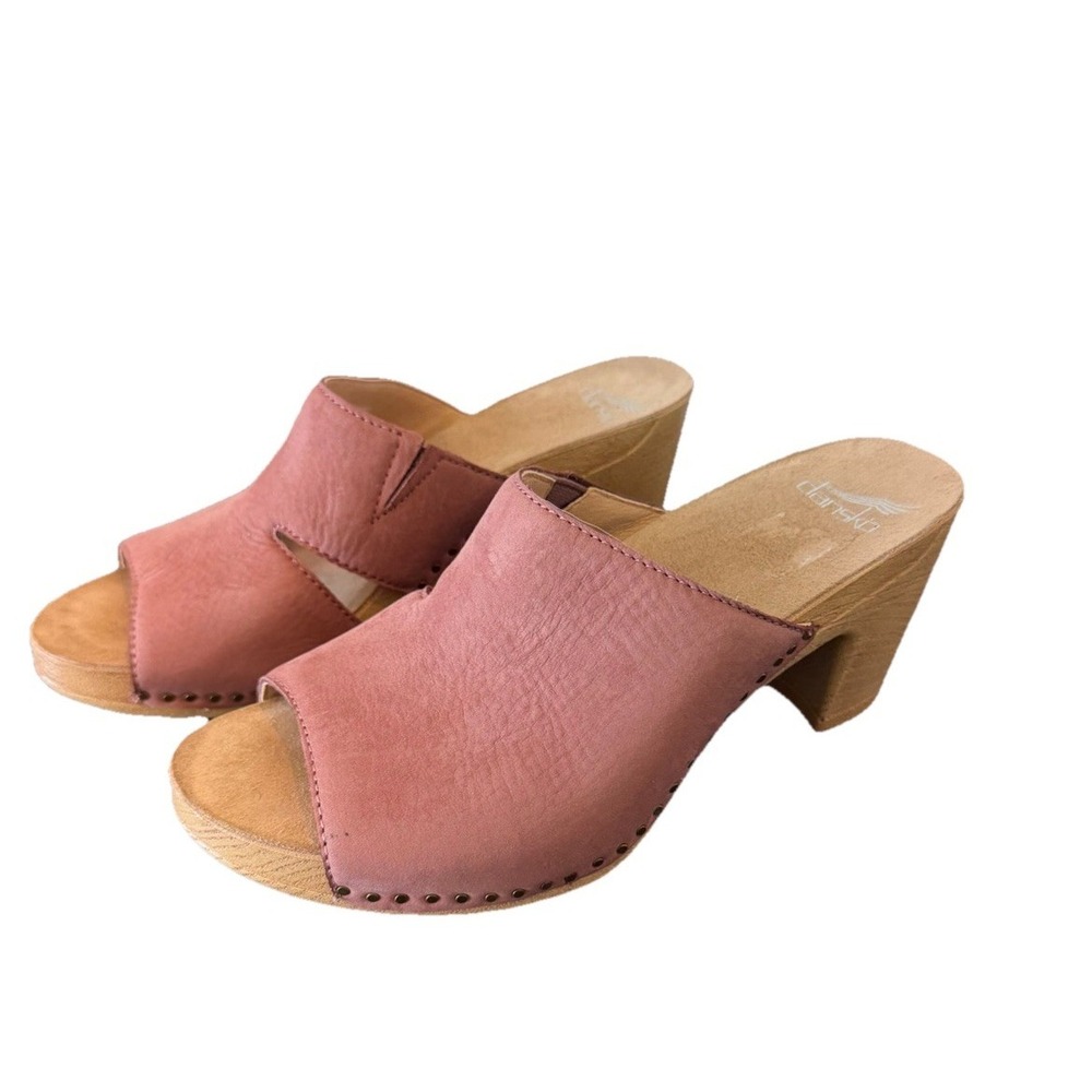 Dansko Tandi Sandals Women's EU 37 Rose Suede Nubuck Wedge Block Heel Clogs 6.5